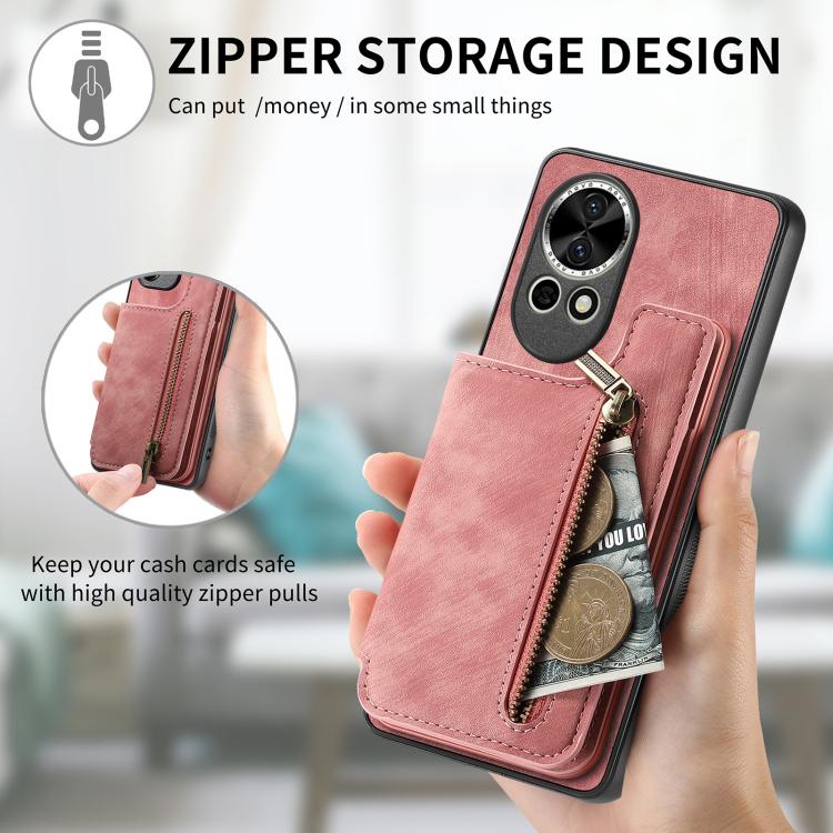 Funda de Cuero Retro con Cremallera para Huawei Nova 9 Se (Morado)