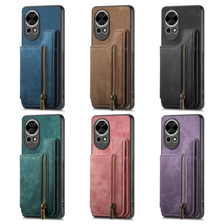 Funda de Cuero Retro con Cremallera para Huawei Nova 12 Pro (Negra)