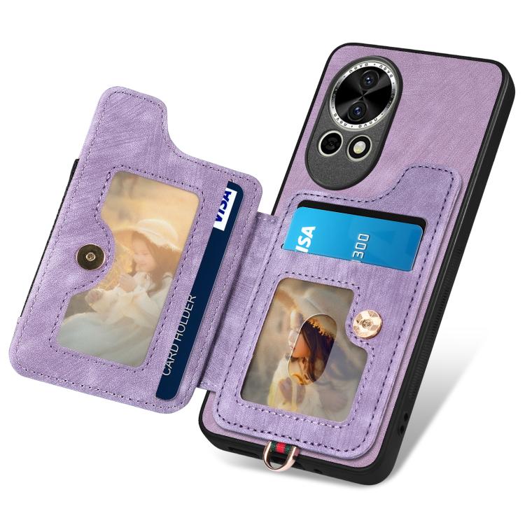 Funda para Teléfono Huawei Nova 12 Pro con Billetera MultiTarjeta y Anillo (Morado)