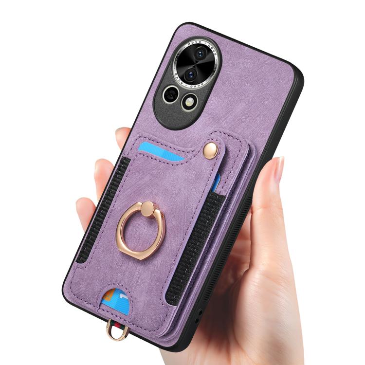 Funda para Teléfono Huawei Nova 12 Pro con Billetera MultiTarjeta y Anillo (Morado)