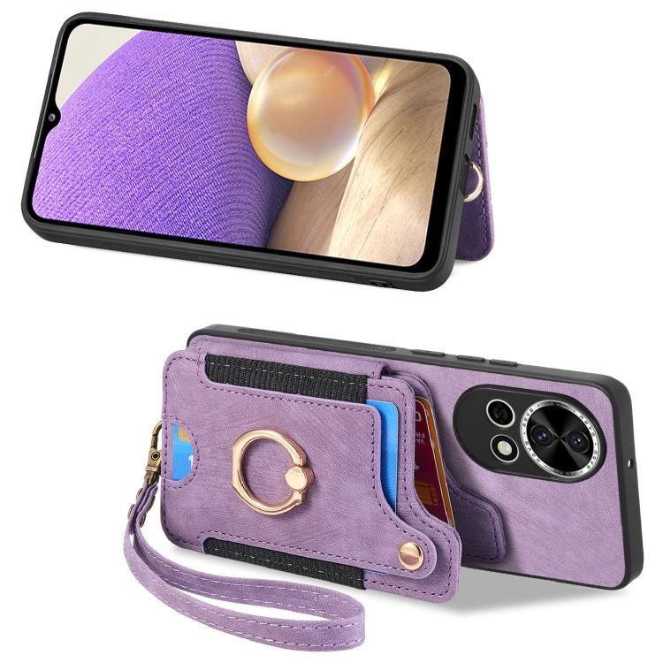 Funda para Teléfono Huawei Nova 12 con Billetera MultiTarjeta y Anillo (Morado)