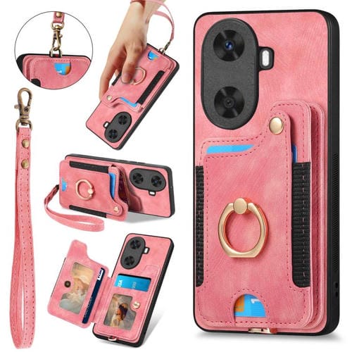Funda Teléfono Huawei Enjoy 60 Billetera MultiTarjeta Retro Anillo Tacto Piel (Rosa)