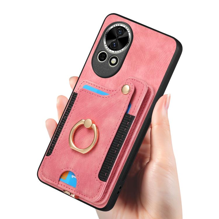 Funda Teléfono Huawei Enjoy 60 Billetera MultiTarjeta Retro Anillo Tacto Piel (Rosa)