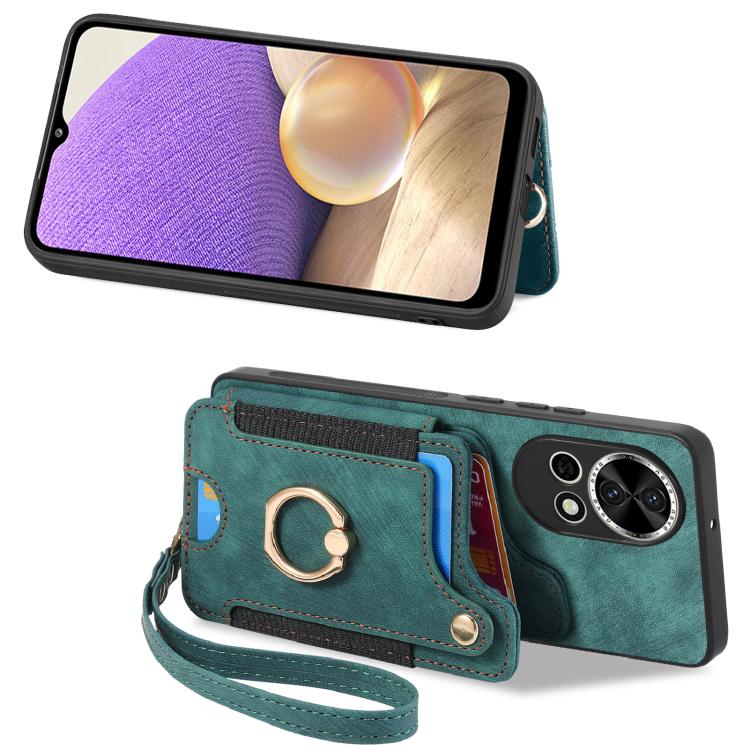 Funda para Teléfono Huawei Nova 10 Pro con Billetera MultiTarjeta, Diseño Retro y Anillo (Verde)