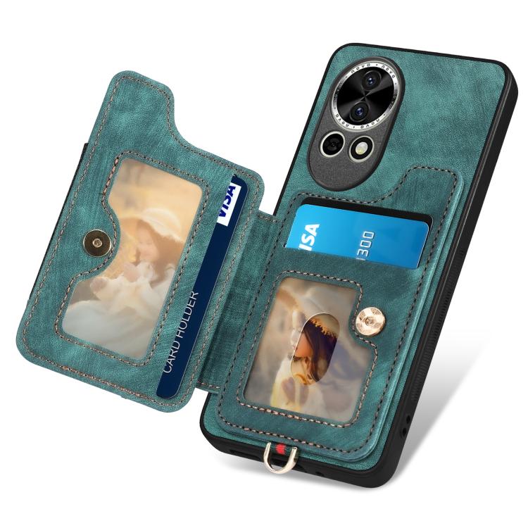 Funda para Teléfono Huawei Nova 10 Pro con Billetera MultiTarjeta, Diseño Retro y Anillo (Verde)