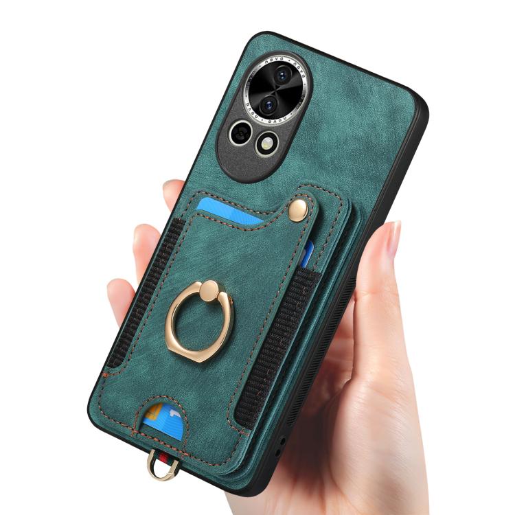 Funda para Teléfono Huawei Nova 10 Pro con Billetera MultiTarjeta, Diseño Retro y Anillo (Verde)