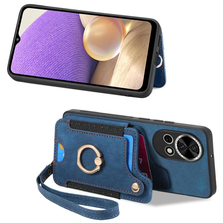 Funda para Teléfono Huawei Nova 10 con Billetera MultiTarjeta, Diseño Retro, Sensación de Piel y Anillo (Azul)