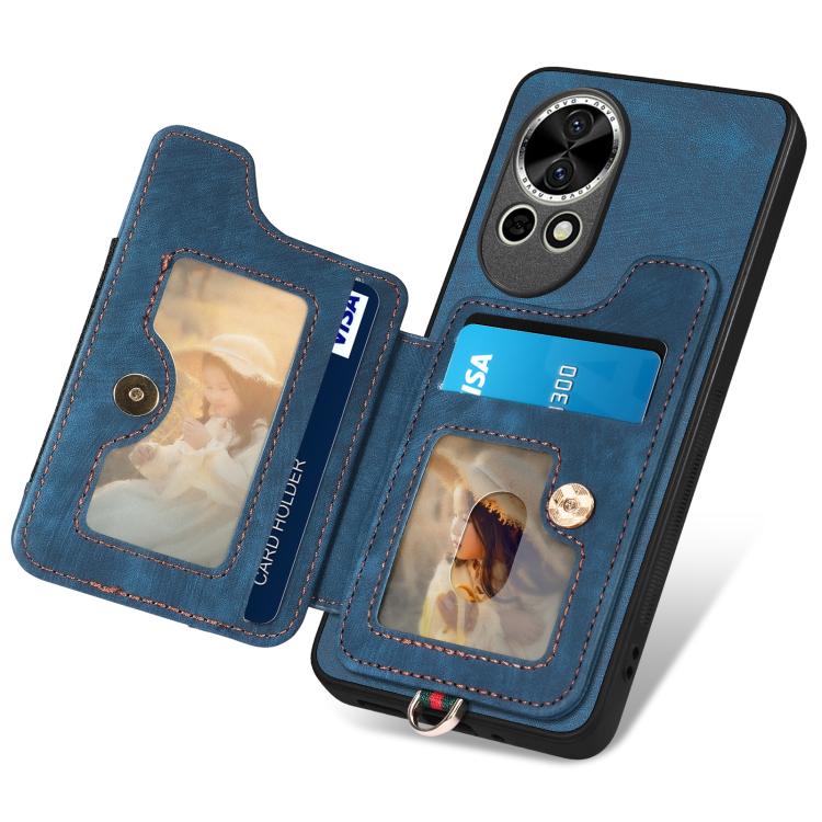 Funda para Teléfono Huawei Nova 10 con Billetera MultiTarjeta, Diseño Retro, Sensación de Piel y Anillo (Azul)