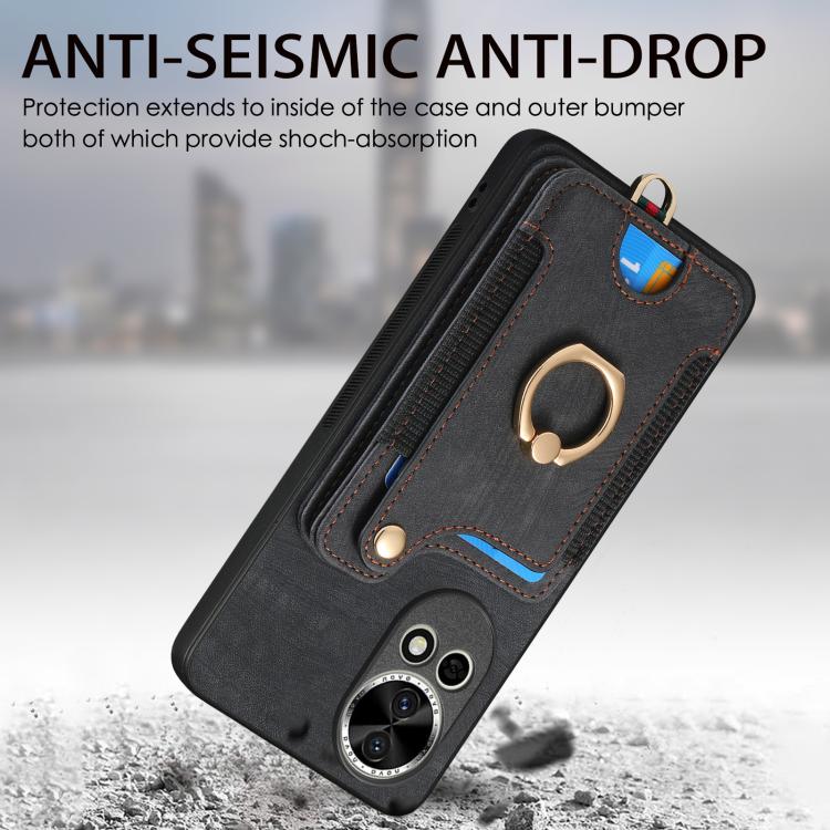Funda para Teléfono Huawei Nova 10 con Billetera MultiTarjeta, Anillo y Diseño Retro (Marrón)