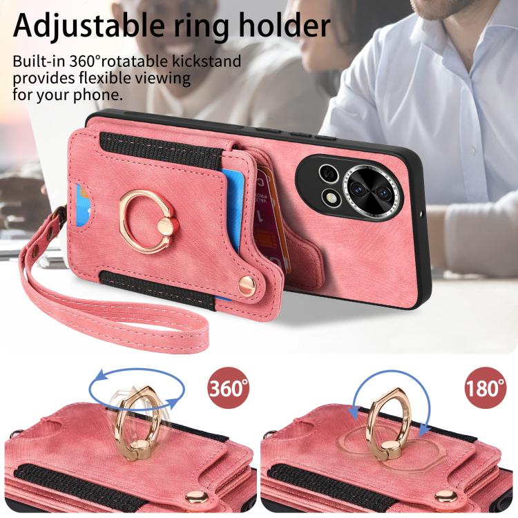 Funda para Teléfono Huawei Nova 12 con Billetera MultiTarjeta y Anillo (Morado)