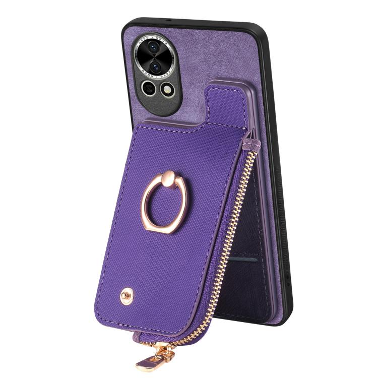Funda para Teléfono Huawei Nova 11 con Cremallera Vertical y Anillo de Cuero Cruzado (Morado)