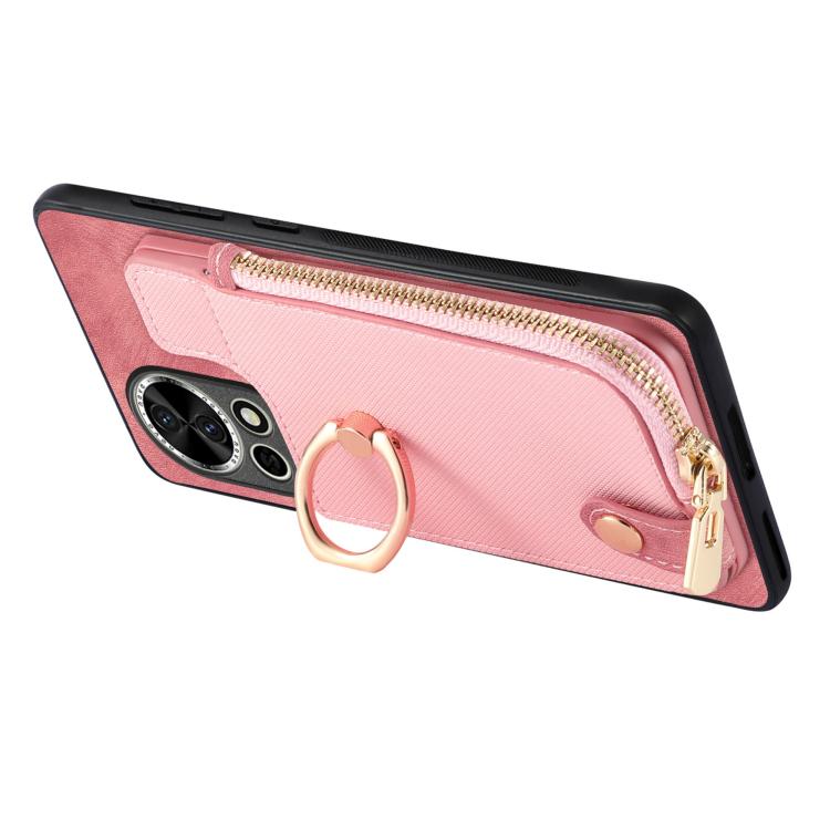Funda para Huawei Enjoy 60 con Cremallera Vertical y Anillo de Cuero Cruzado (Rosa)