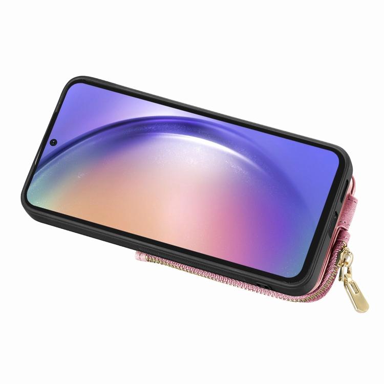 Funda para Huawei Enjoy 60 con Cremallera Vertical y Anillo de Cuero Cruzado (Rosa)