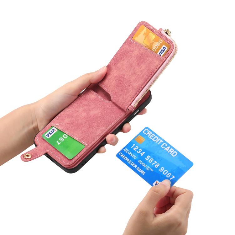 Funda para Huawei Enjoy 60 con Cremallera Vertical y Anillo de Cuero Cruzado (Rosa)