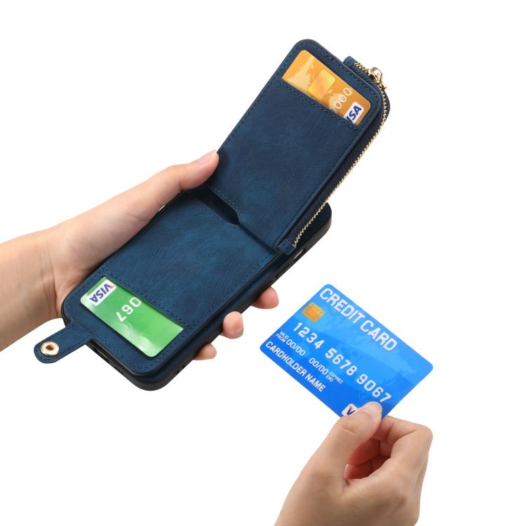 Funda para Teléfono Huawei P60 con Cremallera Vertical y Anillo de Cuero Cruzado (Azul)