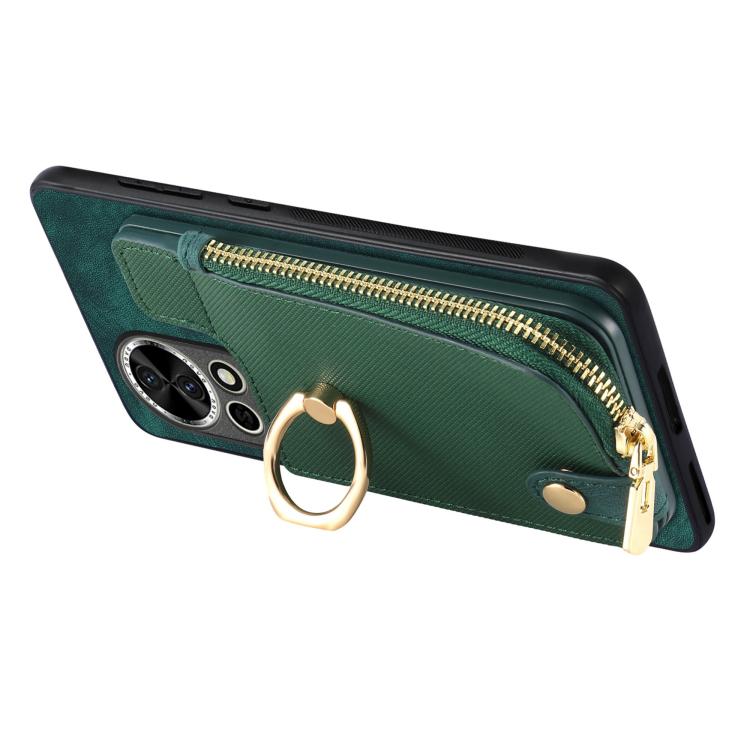 Funda para Teléfono Huawei Nova 9 Se con Cremallera Vertical y Anillo de Cuero Cruzado (Verde)