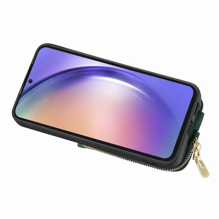 Funda para Teléfono Huawei Nova 9 Se con Cremallera Vertical y Anillo de Cuero Cruzado (Verde)