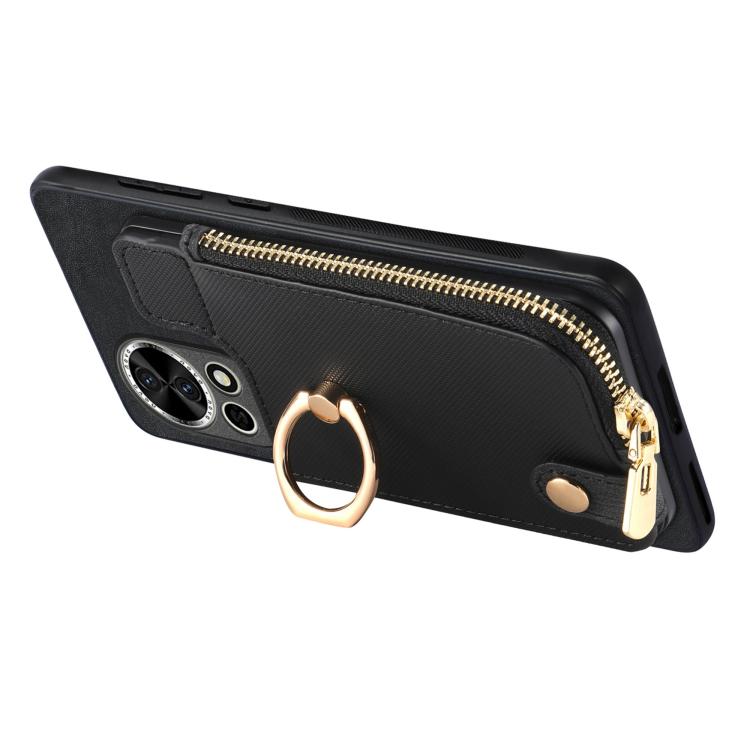 Funda para Teléfono Huawei P50 Pro con Cremallera Vertical y Anillo de Cuero Cruzado (Negro)