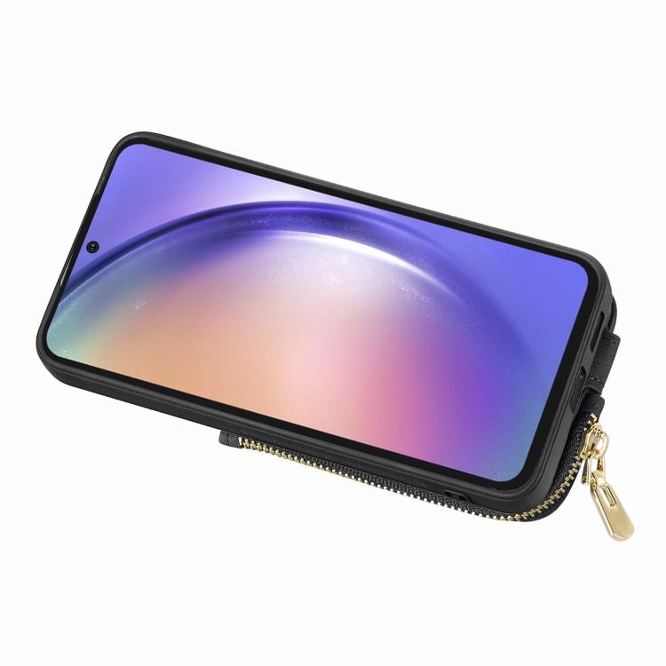 Funda para Teléfono Huawei P50 Pro con Cremallera Vertical y Anillo de Cuero Cruzado (Negro)