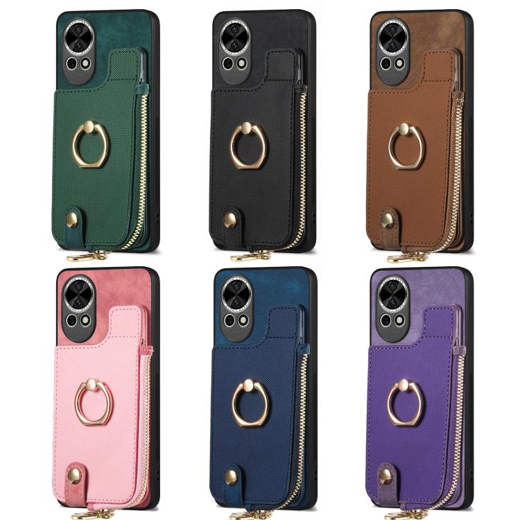 Funda para Teléfono Huawei P60 Pro con Cremallera Vertical y Anillo de Cuero Cruzado (Rosa)
