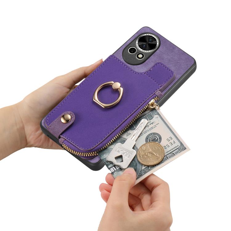 Funda para Teléfono Huawei Nova 13 con Cremallera Vertical y Anillo de Cuero Cruzado (Marrón)