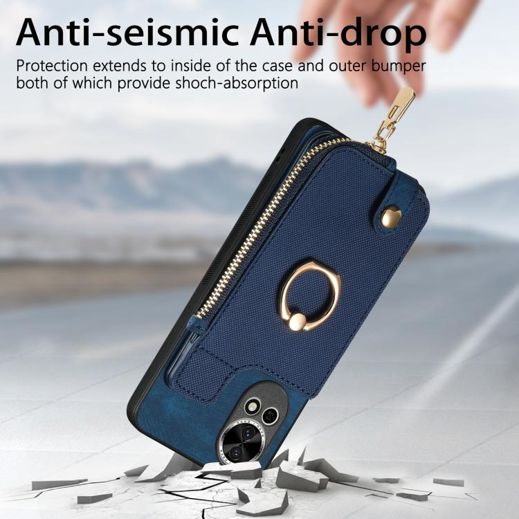 Funda para Teléfono Huawei P60 Pro con Cremallera Vertical y Anillo de Cuero Cruzado (Rosa)
