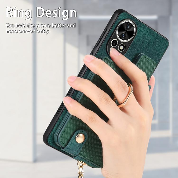 Funda para Teléfono Huawei P60 Pro con Cremallera Vertical y Anillo de Cuero Cruzado (Rosa)
