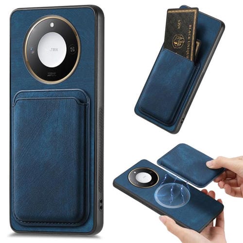 Funda para Teléfono Honor X60 5G con Tarjetero Cuero Retro y Cierre Magnético (Azul)
