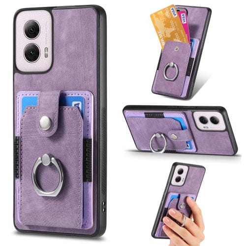 Funda para Teléfono Motorola Moto G Power 2024 5G con Tarjetero y Anillo Tacto de Piel (Morado)