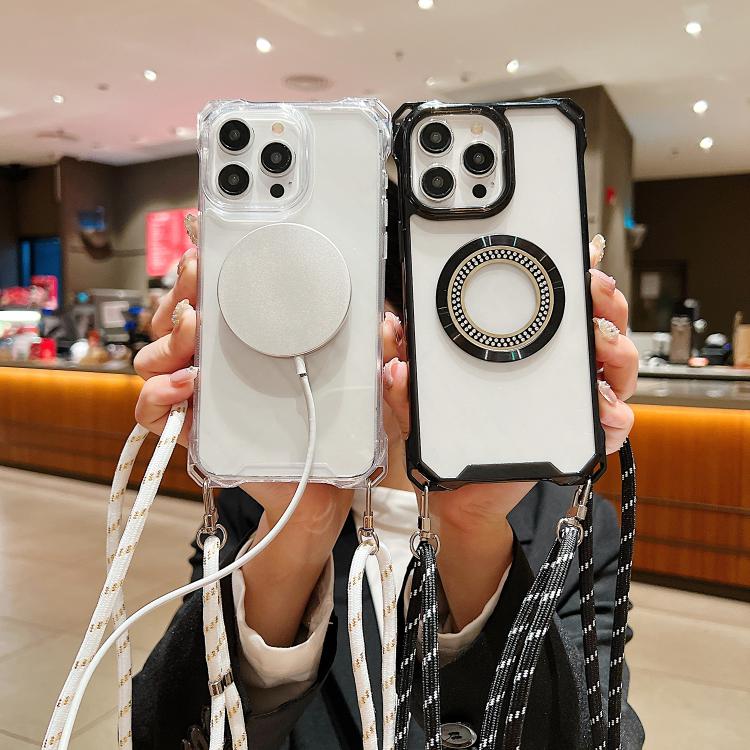 Funda para Teléfono TPU iPhone 12 Traveler Crossbody con Cuatro Esquinas y Cordón (Morado)