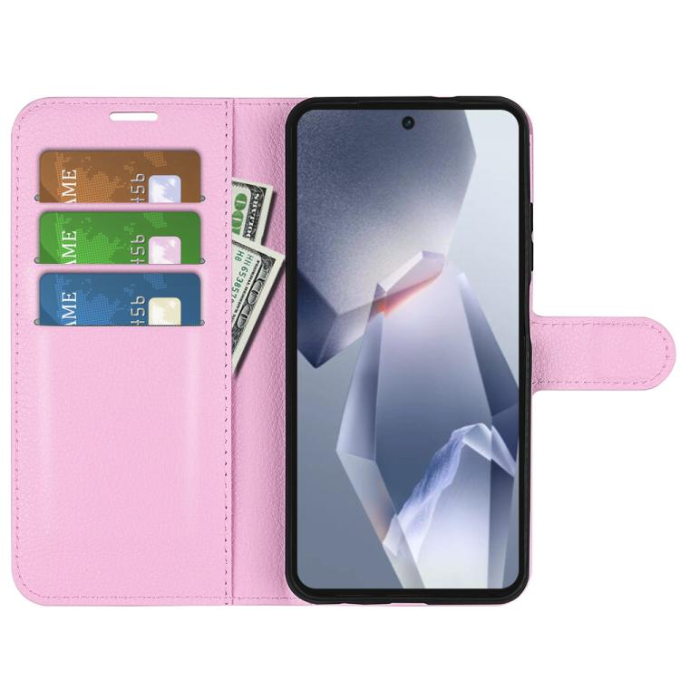 Funda de Cuero OnePlus Ace 5 Pro con Tapa Horizontal y Textura de Lichi (Rosa)