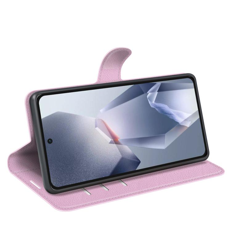 Funda de Cuero OnePlus Ace 5 Pro con Tapa Horizontal y Textura de Lichi (Rosa)