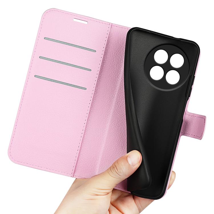 Funda de Cuero OnePlus Ace 5 Pro con Tapa Horizontal y Textura de Lichi (Rosa)