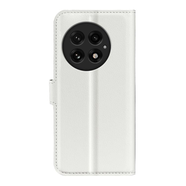 Funda de Cuero para OnePlus 13 con Tapa Horizontal y Textura de Lichi con Soporte (Blanco)