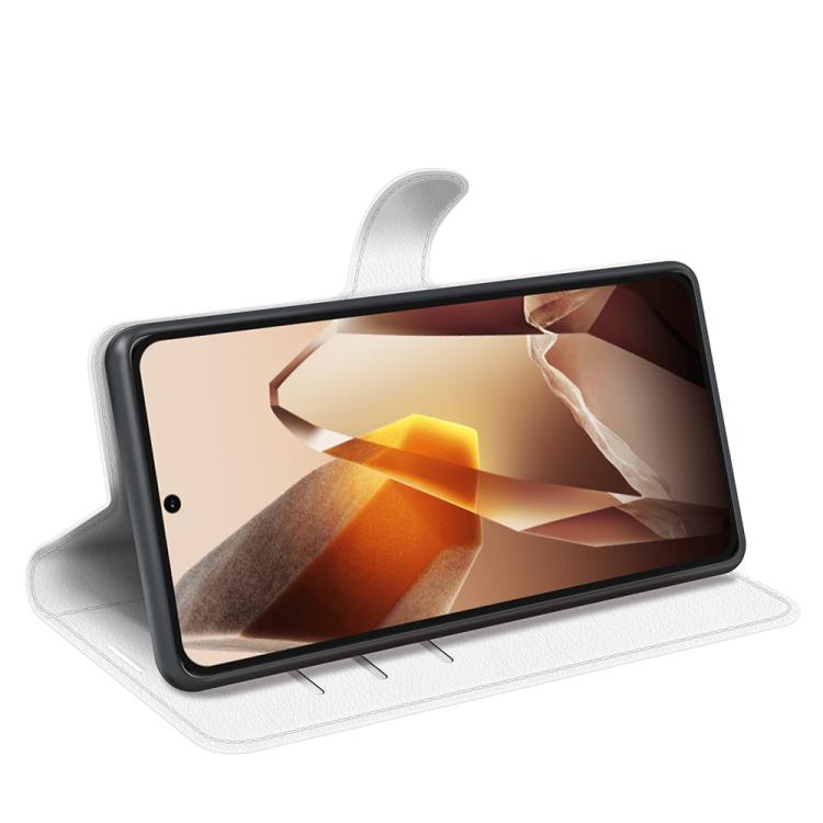 Funda de Cuero para OnePlus 13 con Tapa Horizontal y Textura de Lichi con Soporte (Blanco)