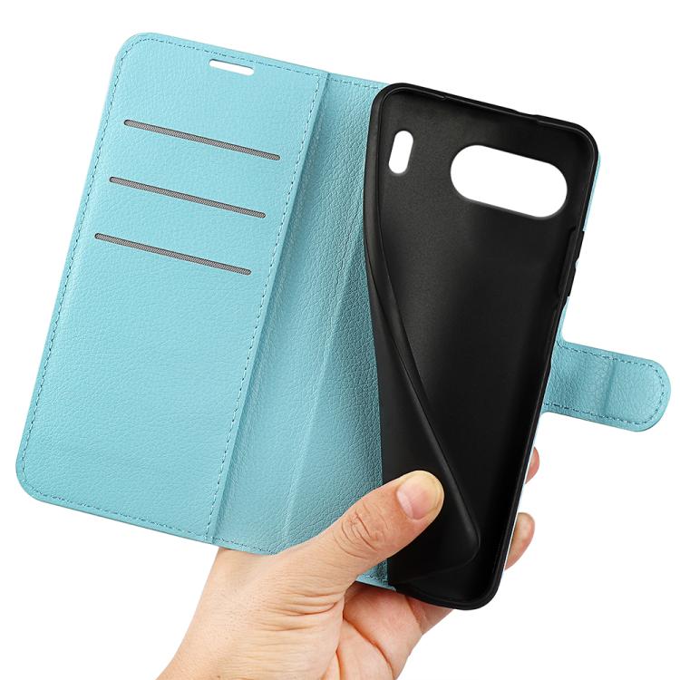 Funda de Cuero para OnePlus Nord 4 con Tapa Horizontal, Textura de Lichi y Soporte (Azul)