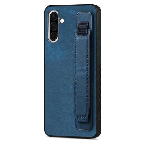 Funda de Cuero para Samsung Galaxy A36 con Correa para Muñeca Estilo Retro (Azul)