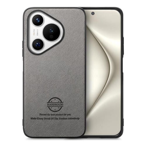 Funda de Piel de Sarga con Parte Trasera de Cuero para Huawei Pura 70 Ultra (Gris)