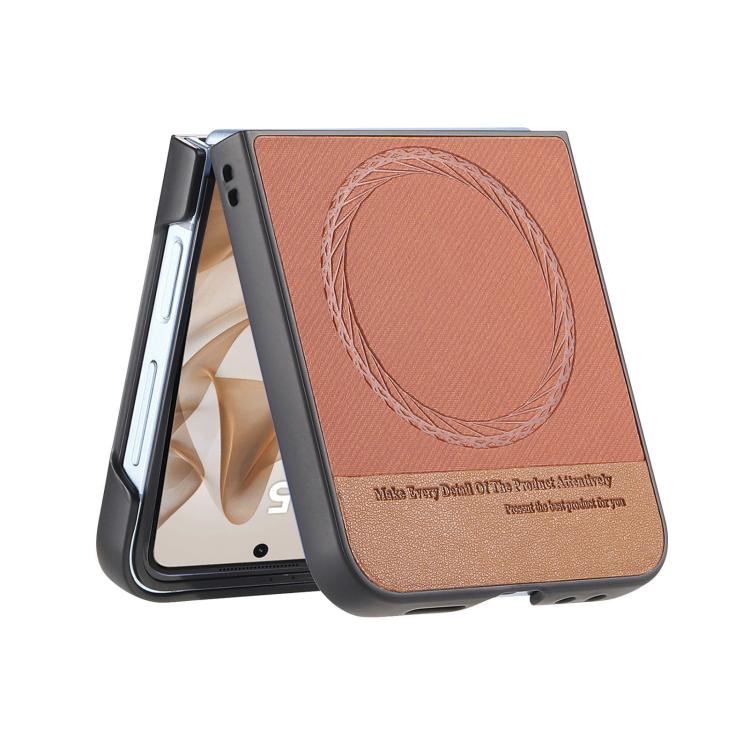 Funda magnética de piel de sarga para Samsung Galaxy Z Flip7 5G (marrón)