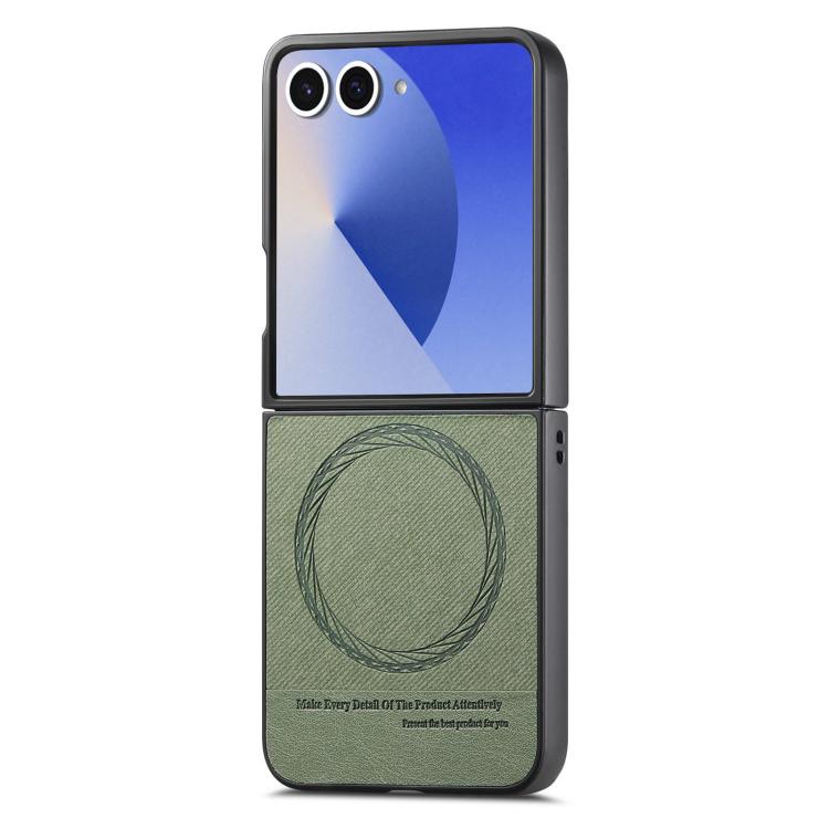 Funda magnética de piel de sarga para Samsung Galaxy Z Flip7 5G (verde)