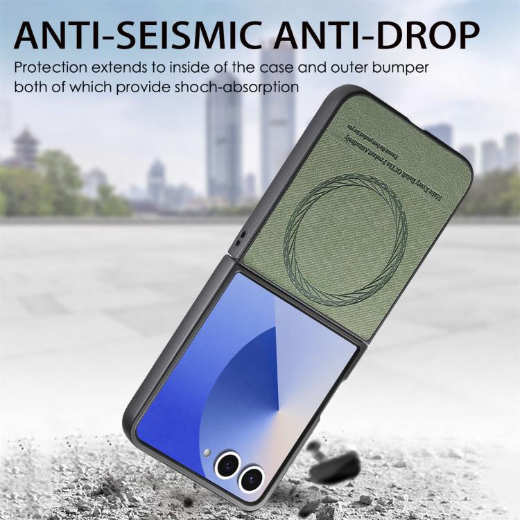 Funda magnética de piel de sarga para Samsung Galaxy Z Flip7 5G (verde)