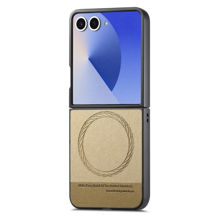 Funda magnética de piel de sarga para Samsung Galaxy Z Flip7 5G (caqui)