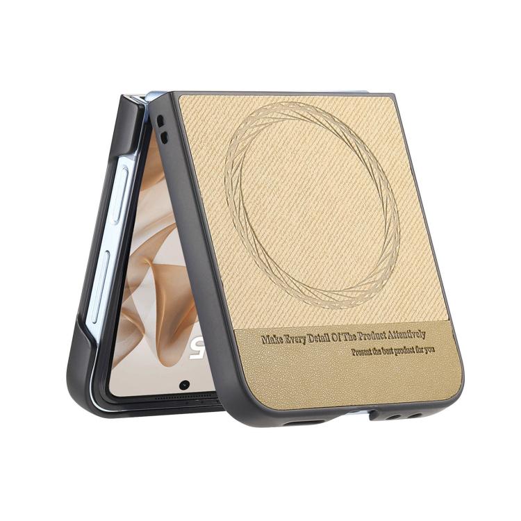 Funda magnética de piel de sarga para Samsung Galaxy Z Flip7 5G (caqui)