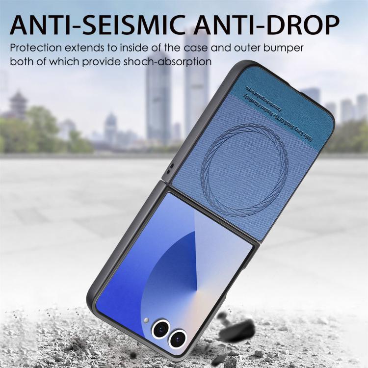 Funda magnética de piel de sarga para Samsung Galaxy Z Flip7 5G (azul)