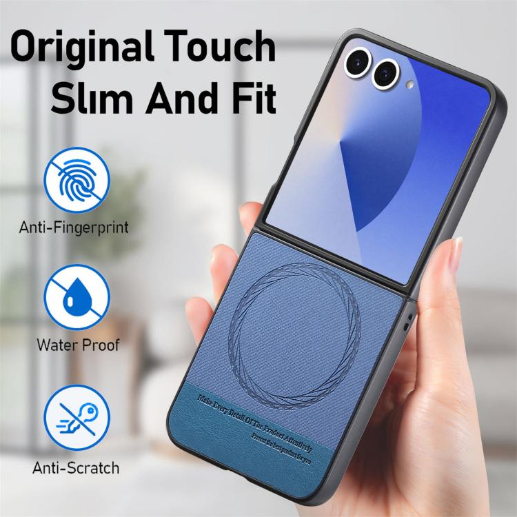 Funda magnética de piel de sarga para Samsung Galaxy Z Flip7 5G (azul)
