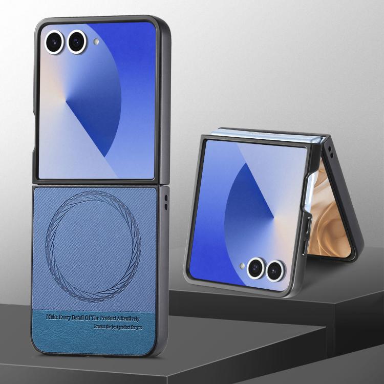 Funda magnética de piel de sarga para Samsung Galaxy Z Flip7 5G (azul)
