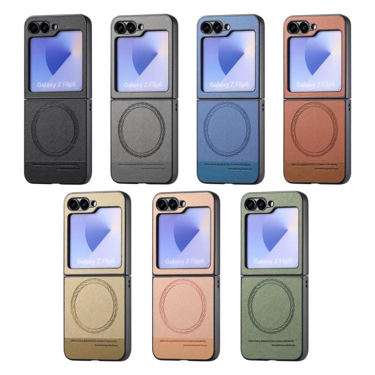 Funda magnética de piel de sarga para Samsung Galaxy Z Flip7 5G (marrón)