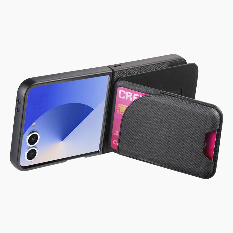 Funda magnética para Samsung Galaxy Z Flip7 5G, de piel y sarga, con tarjetero (negro)