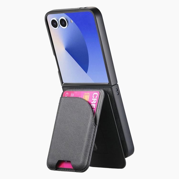 Funda magnética para Samsung Galaxy Z Flip7 5G, de piel y sarga, con tarjetero (negro)