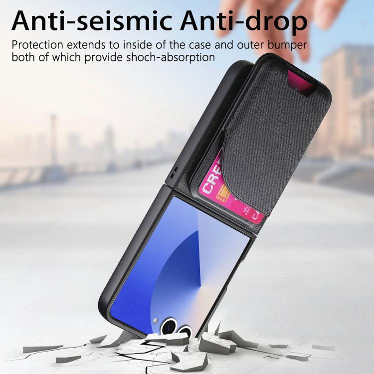 Funda magnética para Samsung Galaxy Z Flip7 5G, de piel y sarga, con tarjetero (negro)